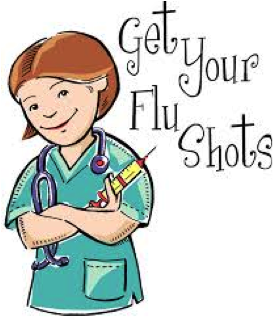 Clip Art of Nurse with text below saying "Get Your Flu Shots"